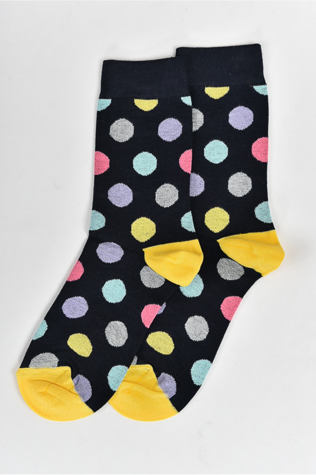 Womens  Thin polka dot socks NAVY YELLOW