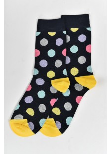 Womens  Thin polka dot socks NAVY YELLOW