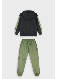 Boys' black and khaki hooded tracksuit set with Street Vibes print and khaki trousers by ENERGIERS