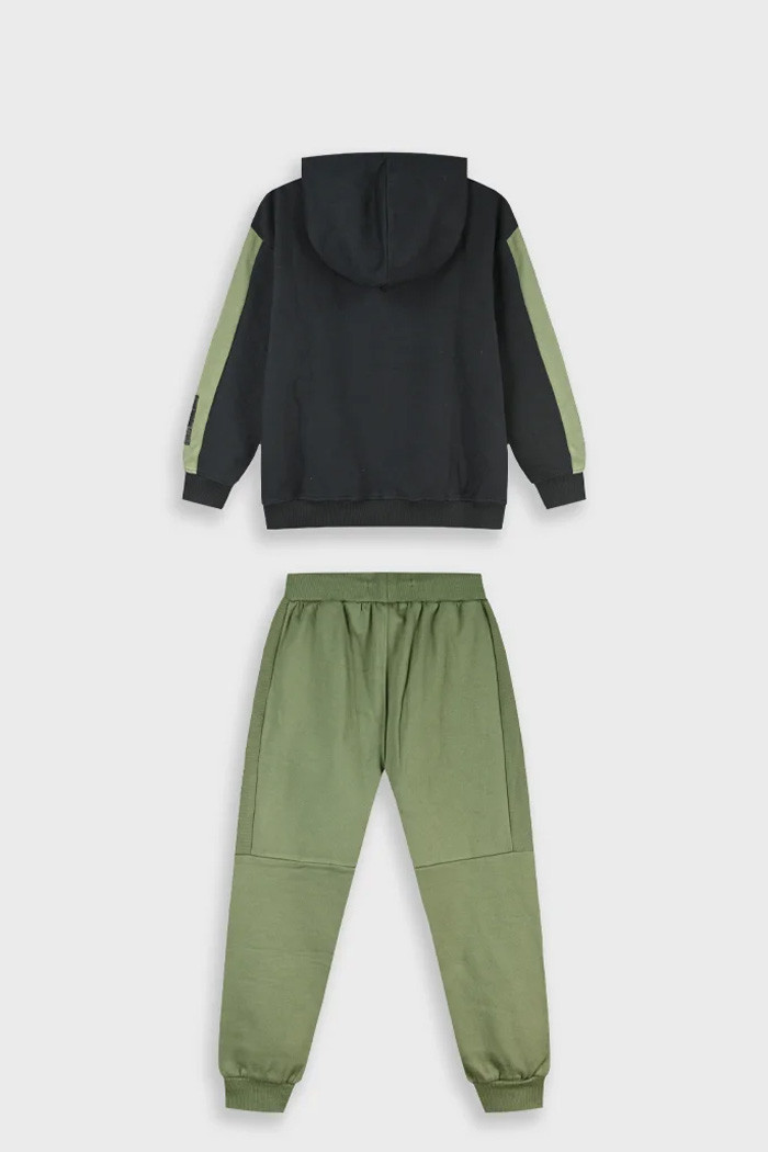 Boys' black and khaki hooded tracksuit set with Street Vibes print and khaki trousers by ENERGIERS