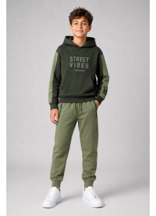 Boys' black and khaki hooded tracksuit set with Street Vibes print and khaki trousers by ENERGIERS