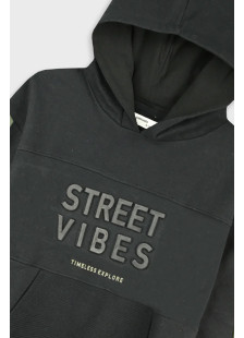 Boys' black and khaki hooded tracksuit set with Street Vibes print and khaki trousers by ENERGIERS