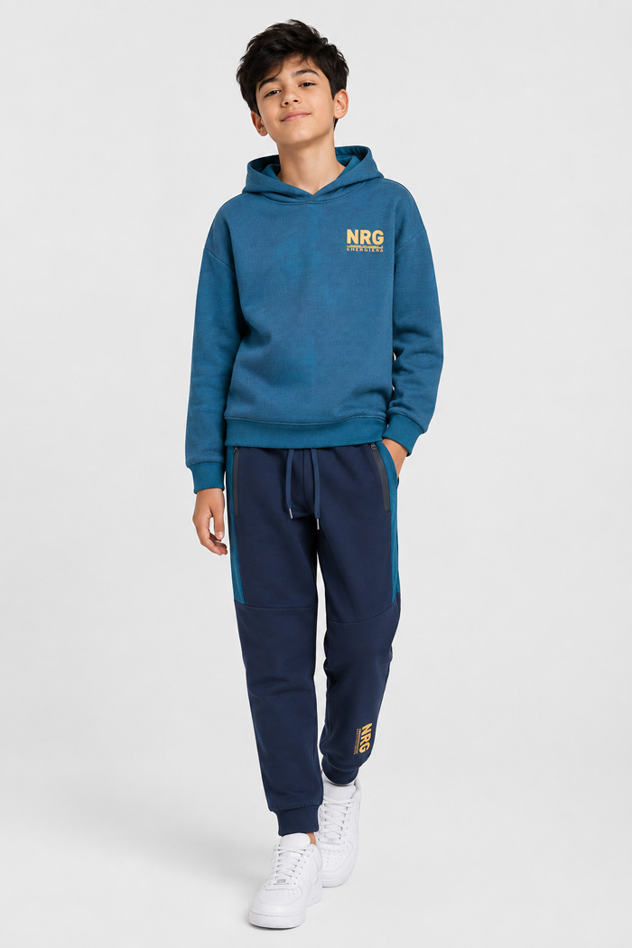 Boys' blue colour-block hooded tracksuit set with NRG logo by ENERGIERS