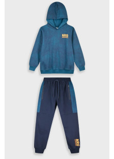 Boys' blue colour-block hooded tracksuit set with NRG logo by ENERGIERS