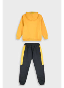 Boys' mustard hooded ENERGIERS tracksuit set with charcoal joggers and CREW appliqué
