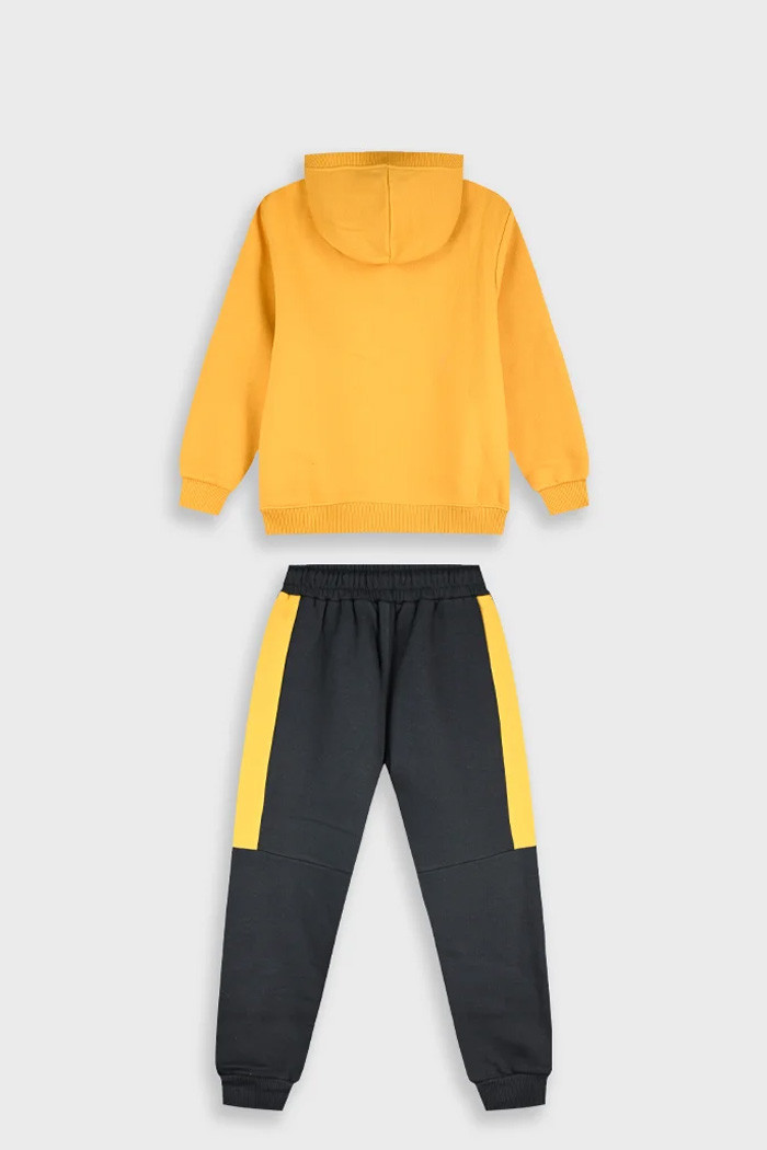 Boys' mustard hooded ENERGIERS tracksuit set with charcoal joggers and CREW appliqué