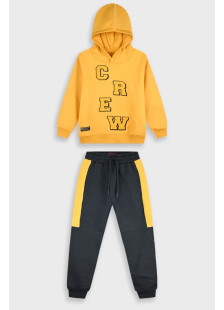 Boys' mustard hooded ENERGIERS tracksuit set with charcoal joggers and CREW appliqué