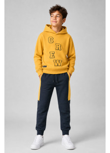 Boys' mustard hooded ENERGIERS tracksuit set with charcoal joggers and CREW appliqué