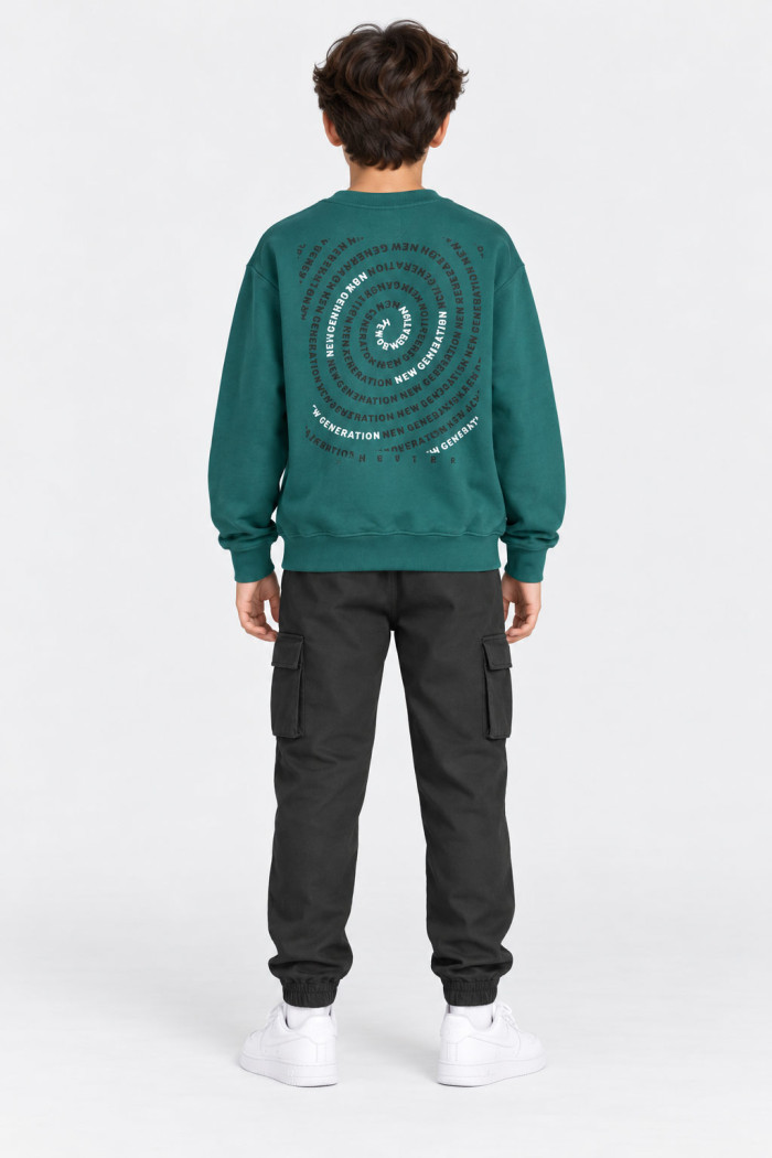 ENERGIERS boys' cypress green and petrol sweatshirt with black cargo joggers set