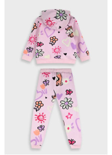 Lilac and light pink ENERGIERS girls' winter tracksuit set with unicorn print, zip-up hooded jacket and matching trousers
