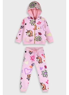 Lilac and light pink ENERGIERS girls' winter tracksuit set with unicorn print, zip-up hooded jacket and matching trousers