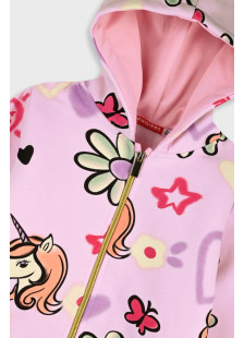 Lilac and light pink ENERGIERS girls' winter tracksuit set with unicorn print, zip-up hooded jacket and matching trousers