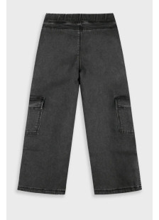 Girls' washed black wide leg cargo jeans with elasticated waist by ENERGIERS