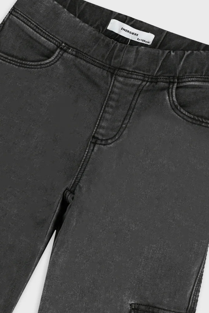 Girls' washed black wide leg cargo jeans with elasticated waist by ENERGIERS