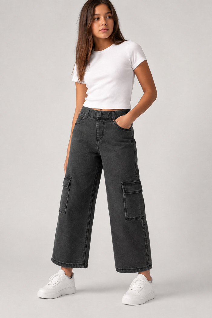Girls' Wide Leg Cargo Jeans ENERGIERS 16-126200-2