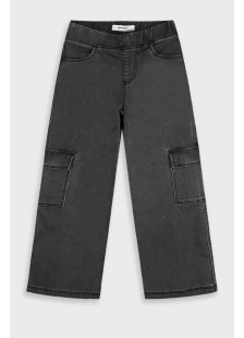 Girls' washed black wide leg cargo jeans with elasticated waist by ENERGIERS
