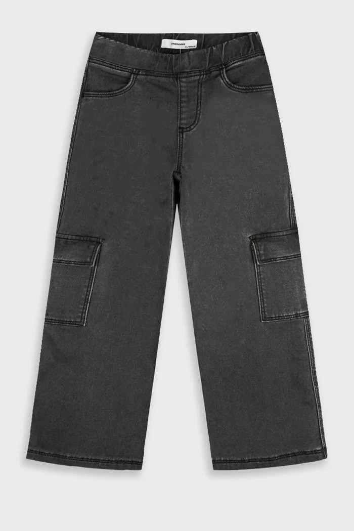 Girls' washed black wide leg cargo jeans with elasticated waist by ENERGIERS