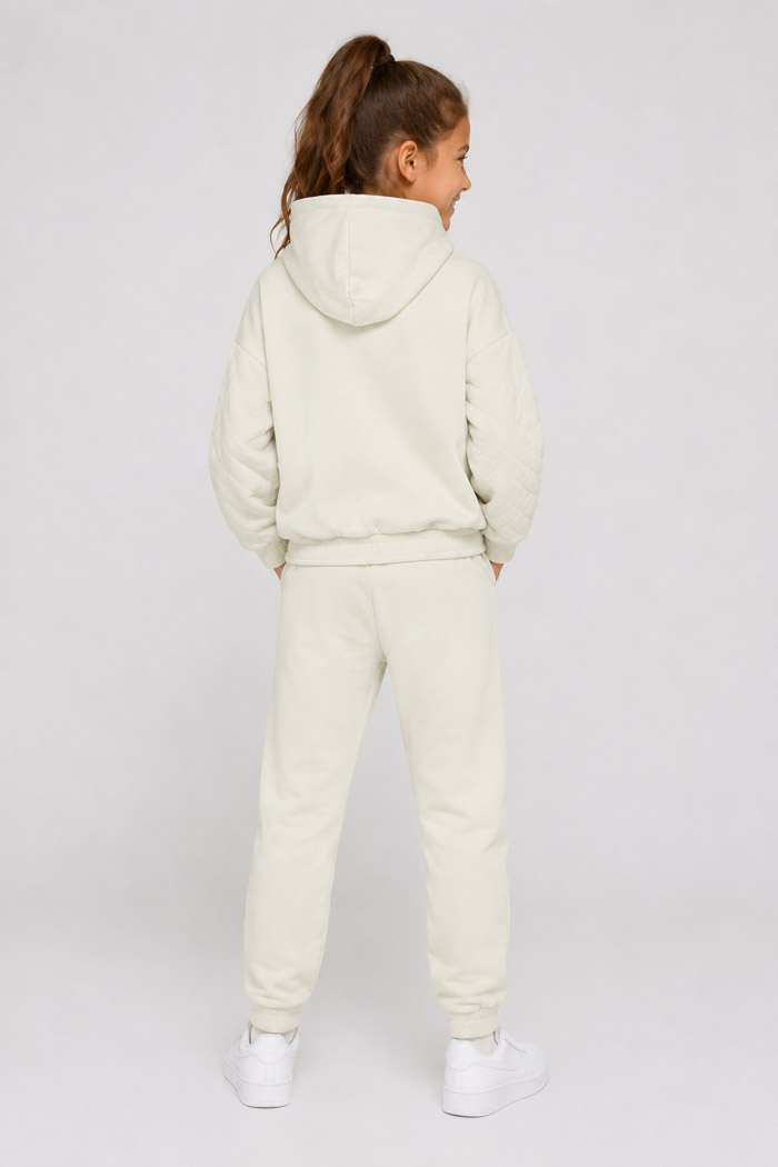 Girls' ENERGIERS winter tracksuit with an ecru hooded sweatshirt and long sweatpants