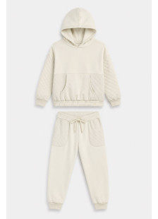Girls' ENERGIERS winter tracksuit with an ecru hooded sweatshirt and long sweatpants