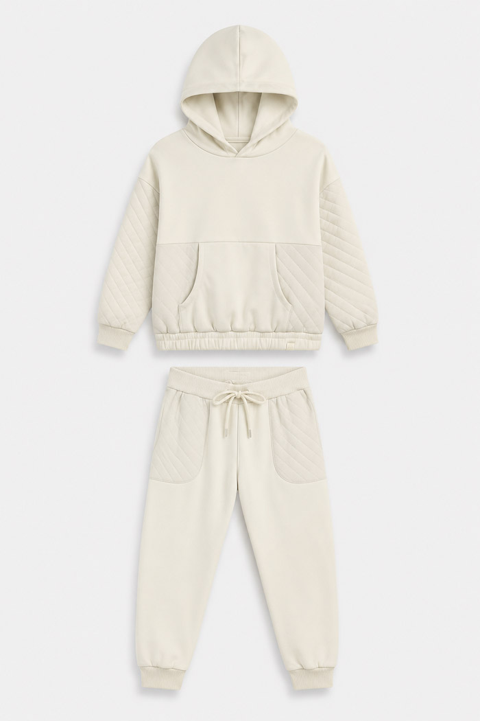 Girls' ENERGIERS winter tracksuit with an ecru hooded sweatshirt and long sweatpants