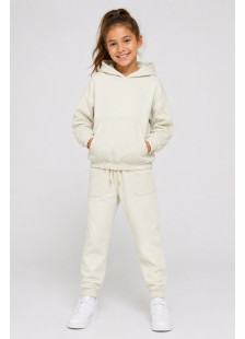 Girls' ENERGIERS winter tracksuit with an ecru hooded sweatshirt and long sweatpants