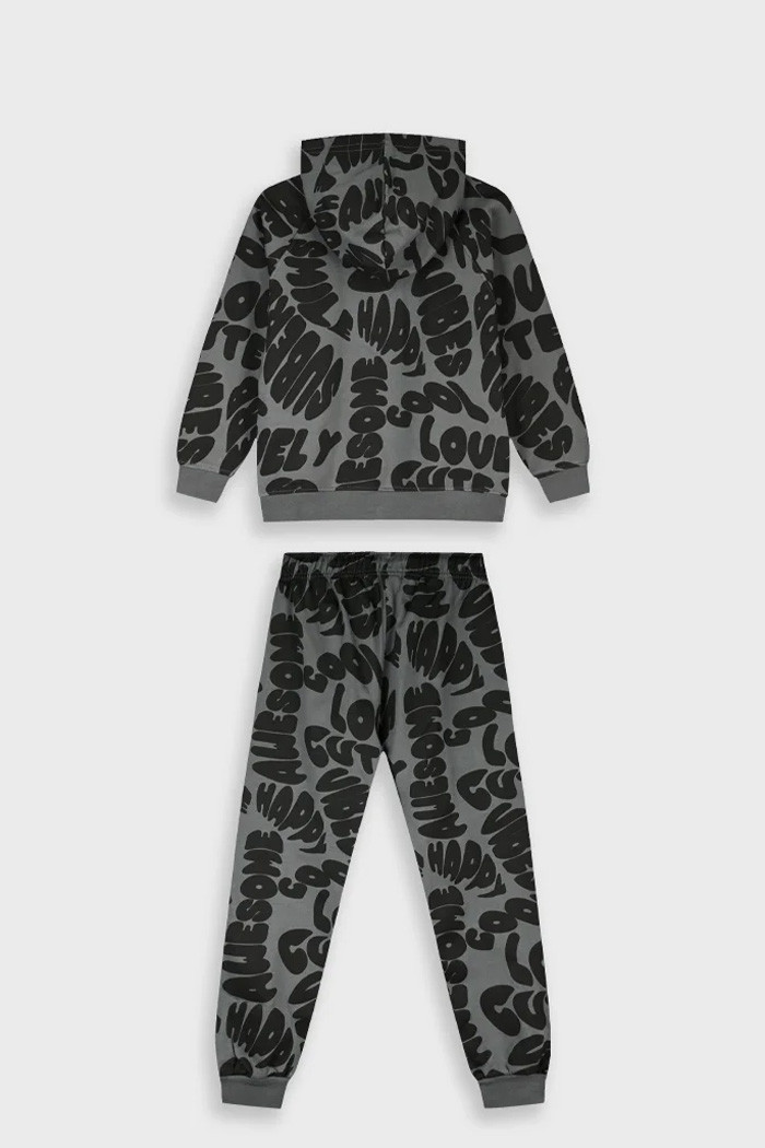 ENERGIERS girls' hooded sweatshirt and matching trousers with all-over typography print