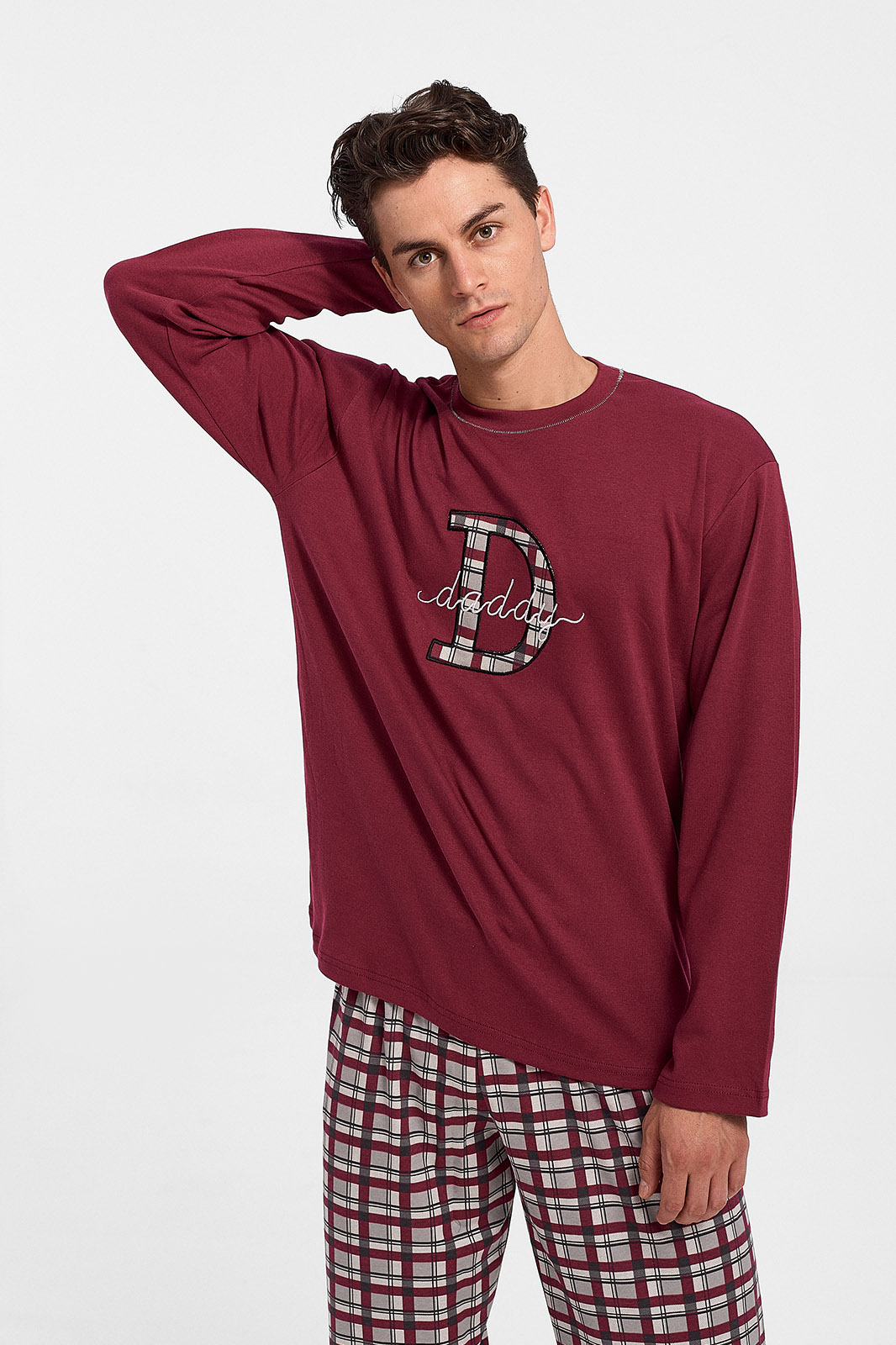 Mens Pajamas GALAXY DADDY with burgundy plaid pants