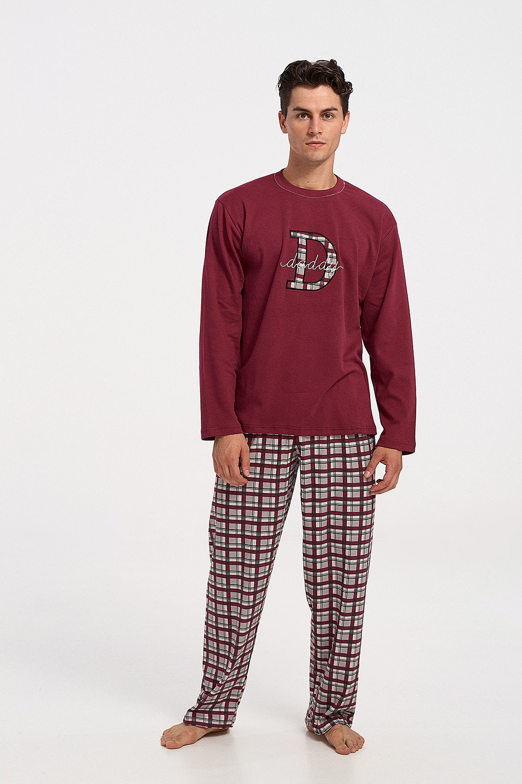 Mens Pajamas GALAXY DADDY with burgundy plaid pants