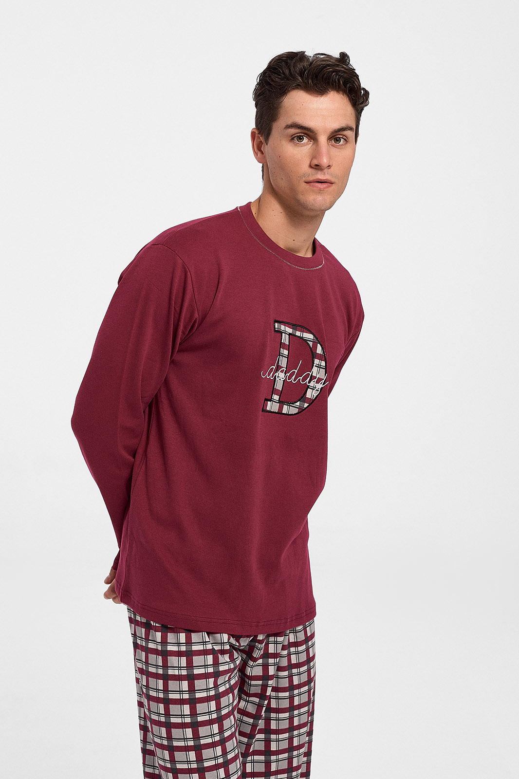 Mens Pajamas GALAXY DADDY with burgundy plaid pants