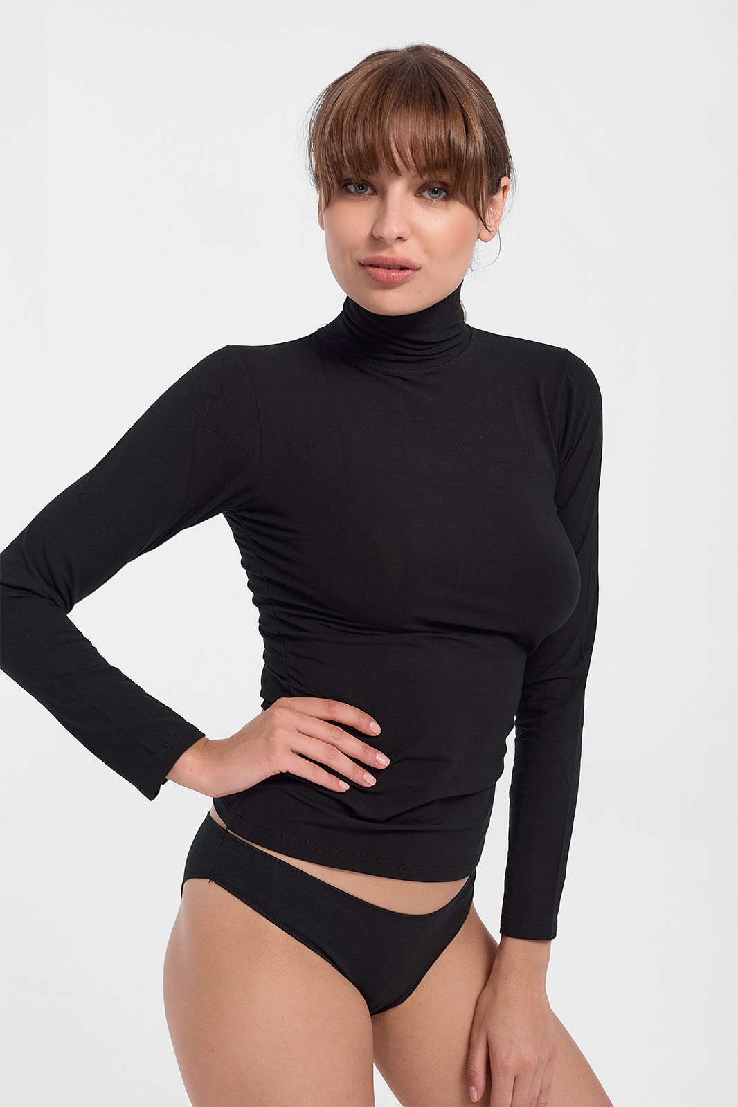 HELIOS long sleeved polo neck top micromodal