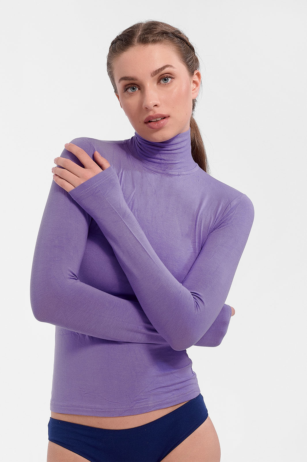 HELIOS long sleeved polo neck top micromodal