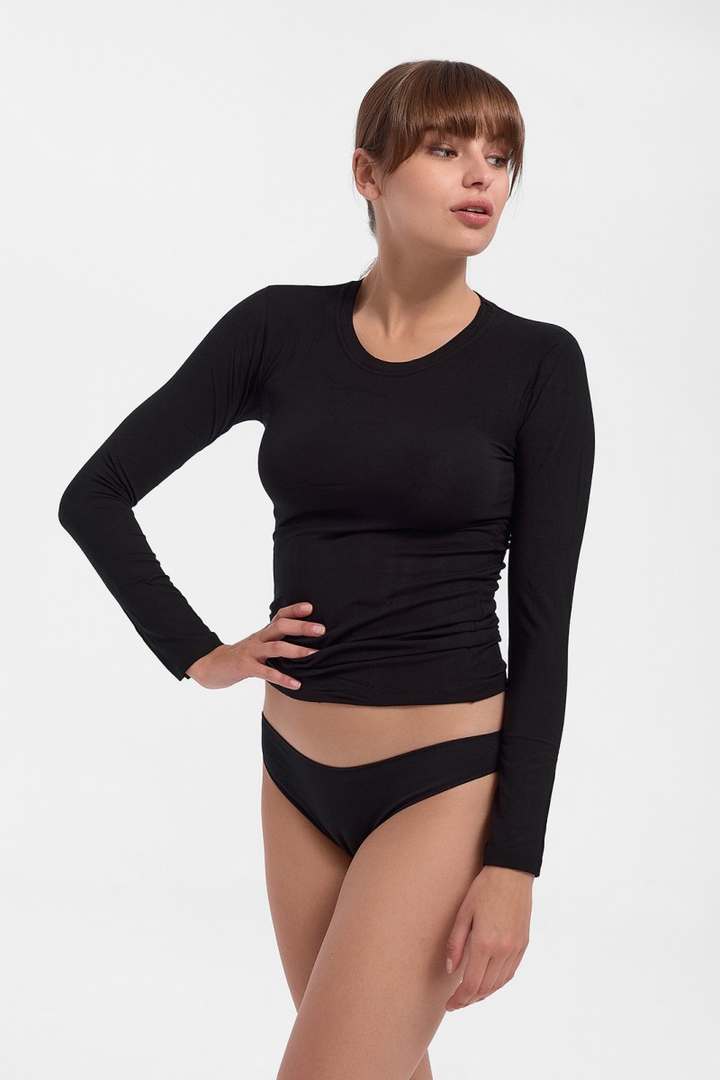 Long-sleeved HELIOS T-shirt with closed neckline - Micromodal