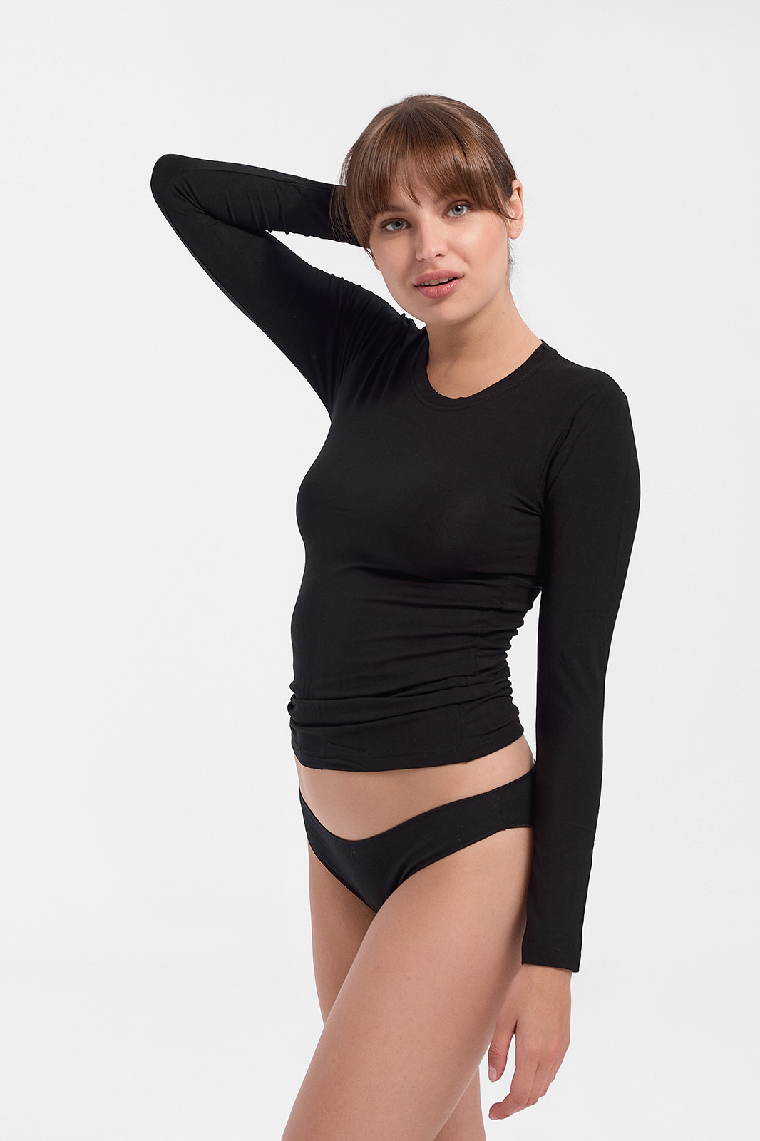 Long-sleeved HELIOS T-shirt with closed neckline - Micromodal