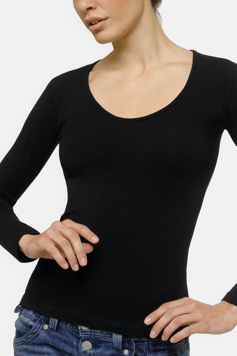 HELIOS Long sleeve Undershirt with open neckline - micromodal