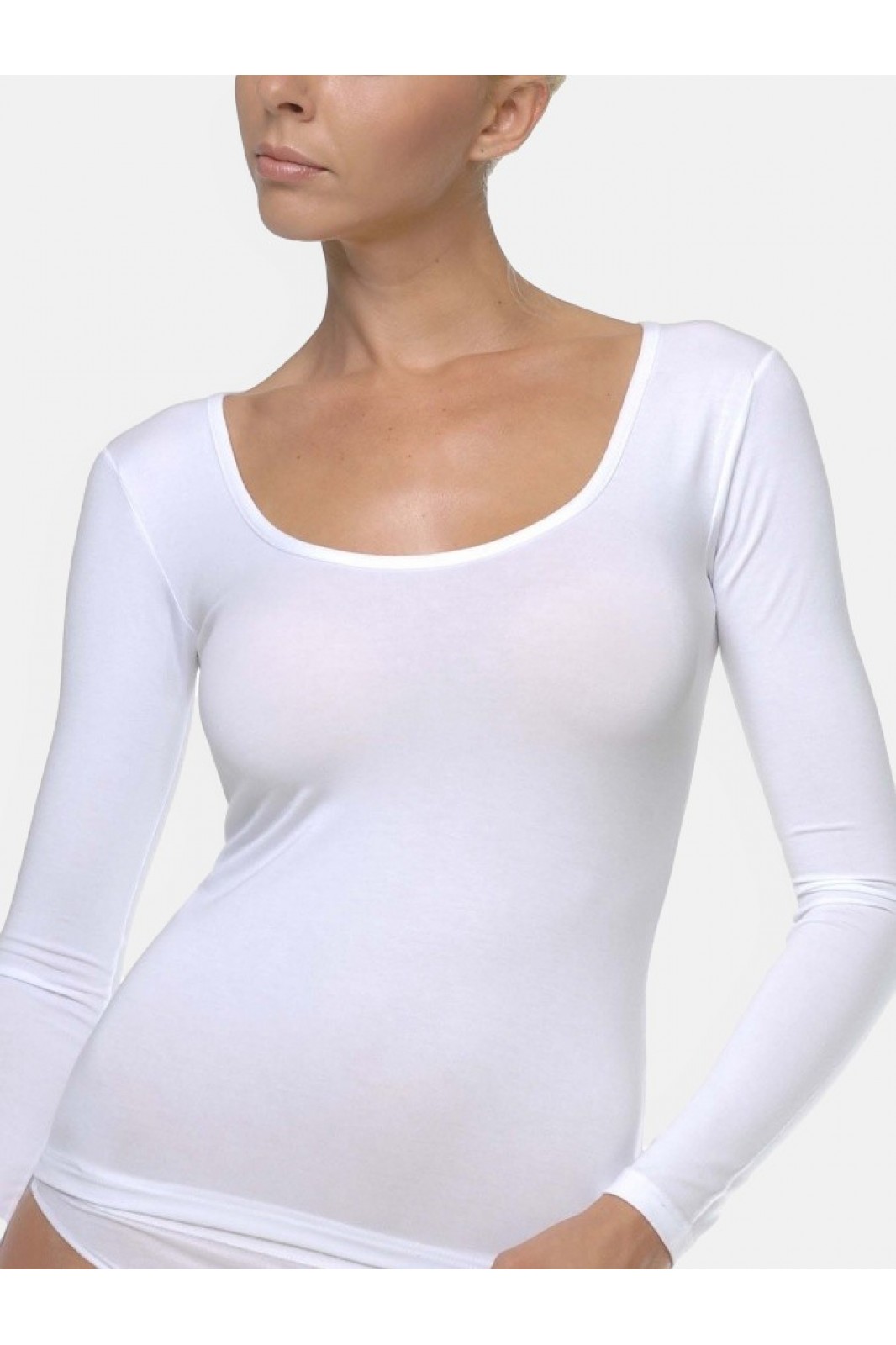 HELIOS Long sleeve Undershirt with open neckline - micromodal
