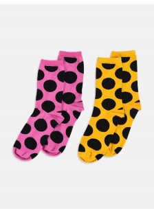 Womens socks LA DIVA Polka dots Fuchsia and Yellow