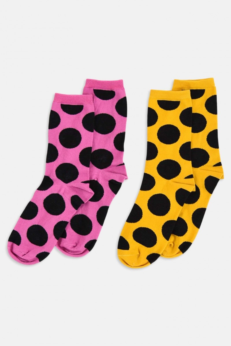 Womens socks LA DIVA Polka dots Fuchsia and Yellow