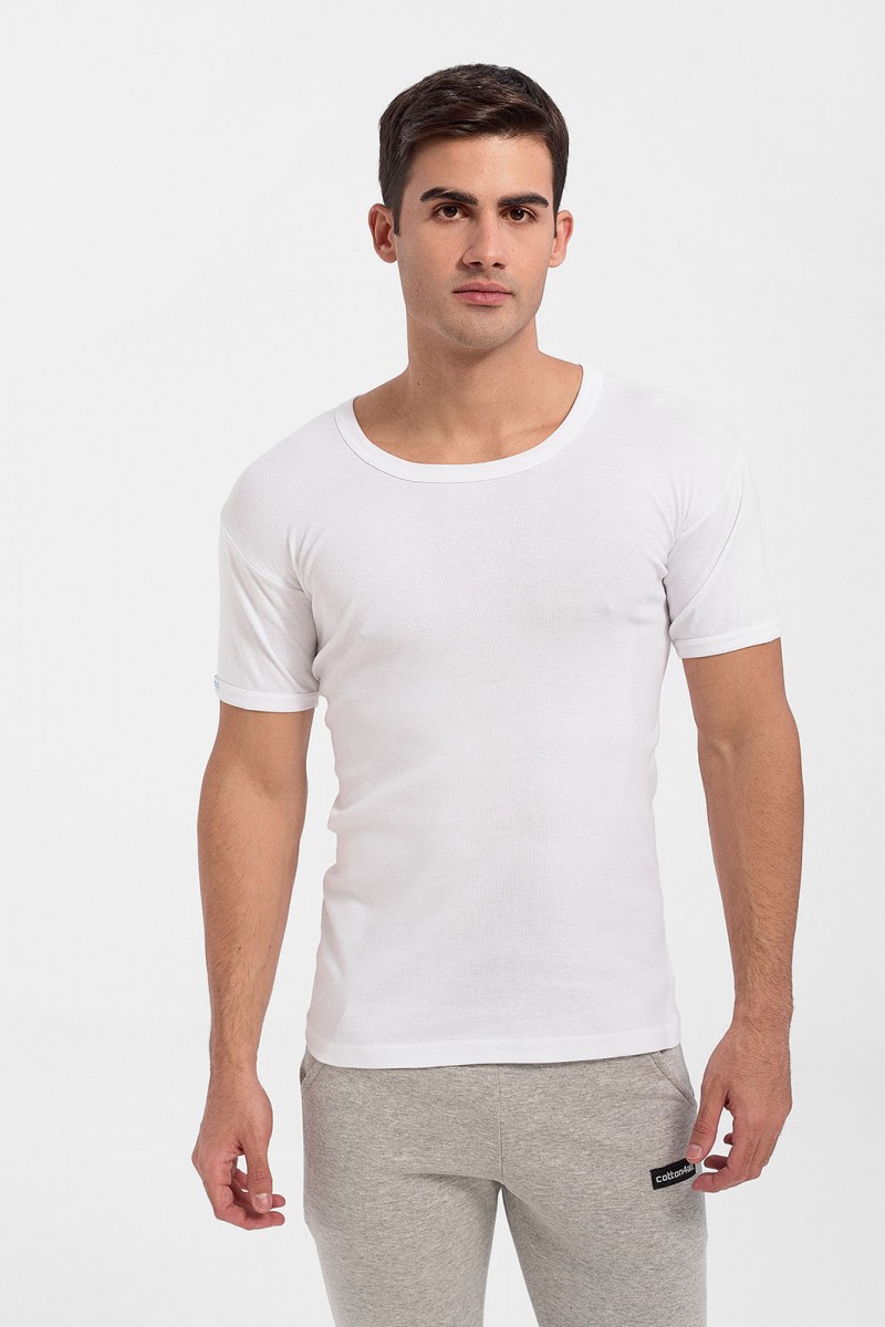 Mens T-Shirt Open Neck White