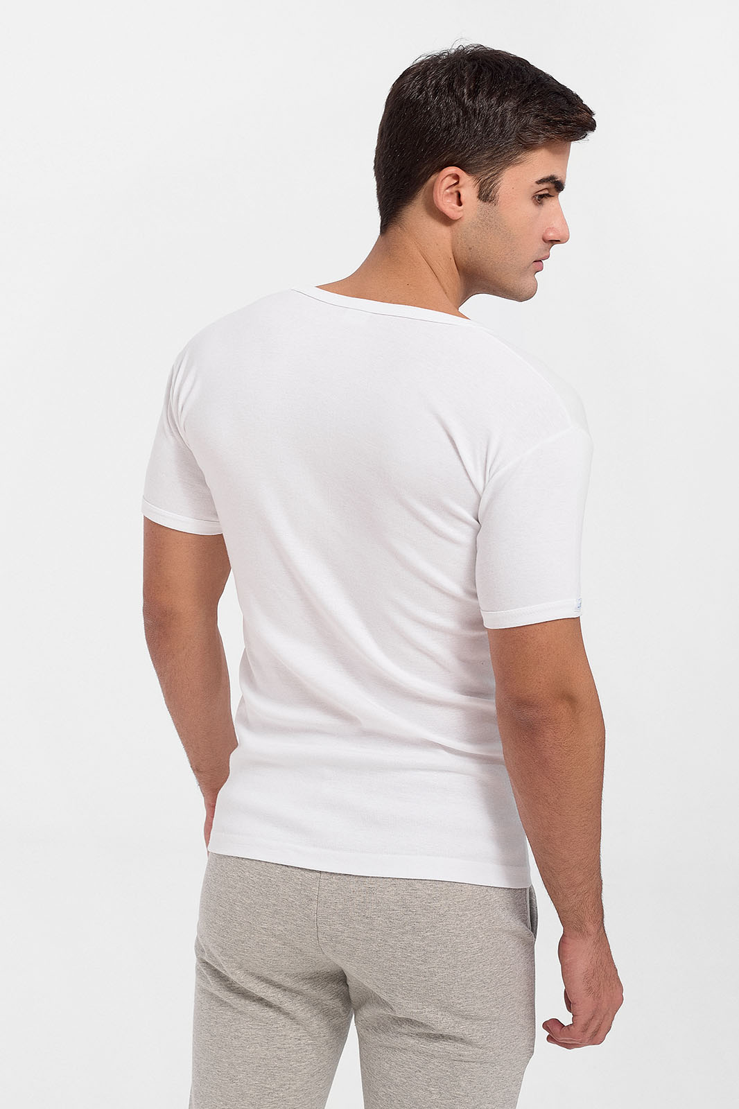 Mens T-Shirt Open Neck White