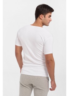 Mens T-Shirt Open Neck White