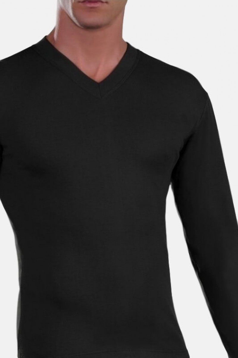 Mens Undershirt Long Sleeve V Neck 