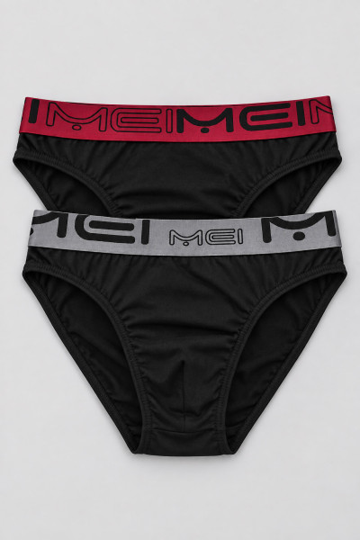 Men's Briefs with Wide Elasticated Waistband MEI 2-Pack 272-2 Burgundy Anthracite MEI-272-2