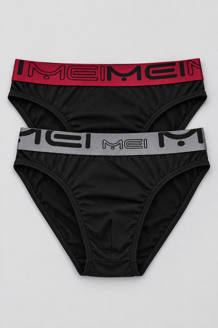 Men's Briefs with Wide Elasticated Waistband MEI 2-Pack 272-2 Burgundy Anthracite MEI-272-2