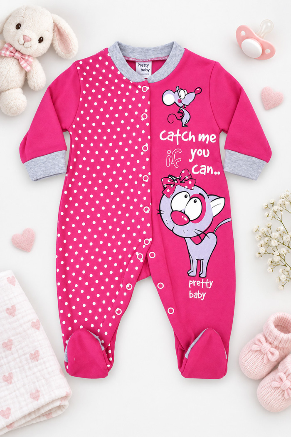 Pretty Baby baby girl interlock sleepsuit Cat & mouse 35744-403