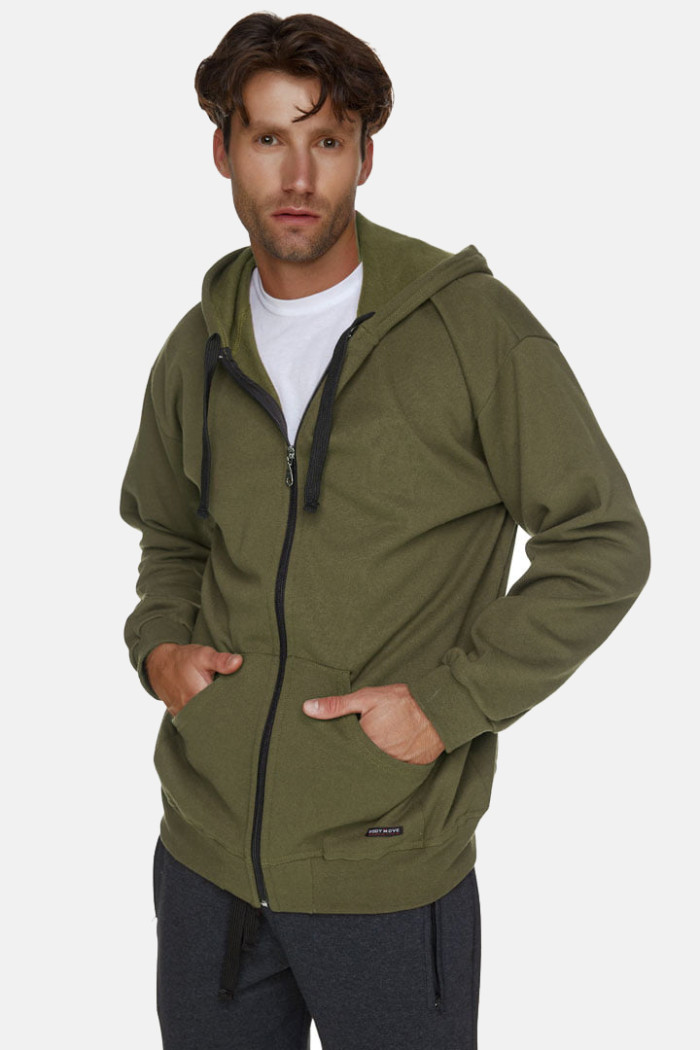 BODY MOVE Men's Hooded Zip Sweatshirt 173-KHAKI
