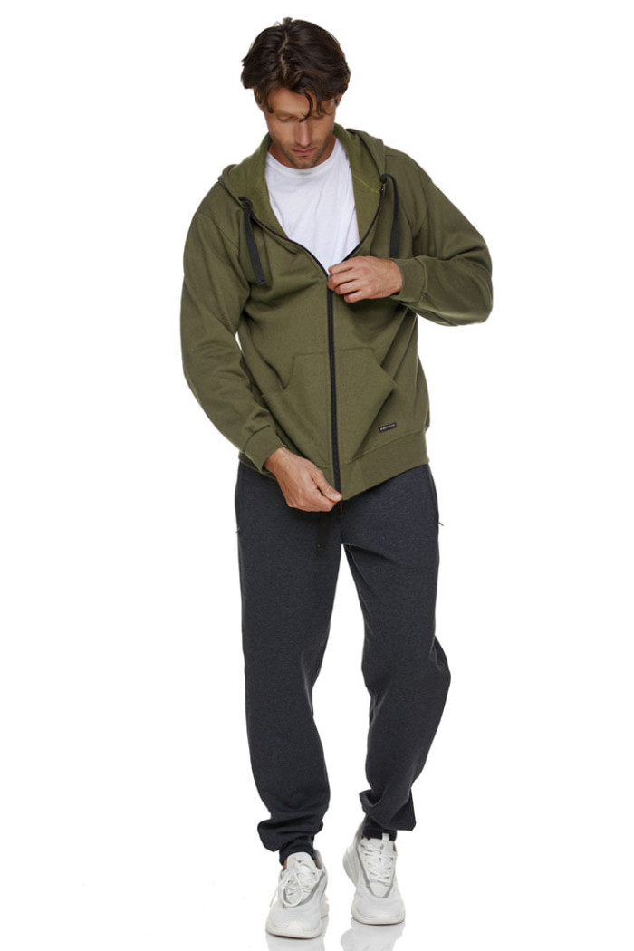 BODY MOVE men's khaki hooded zip sweatshirt