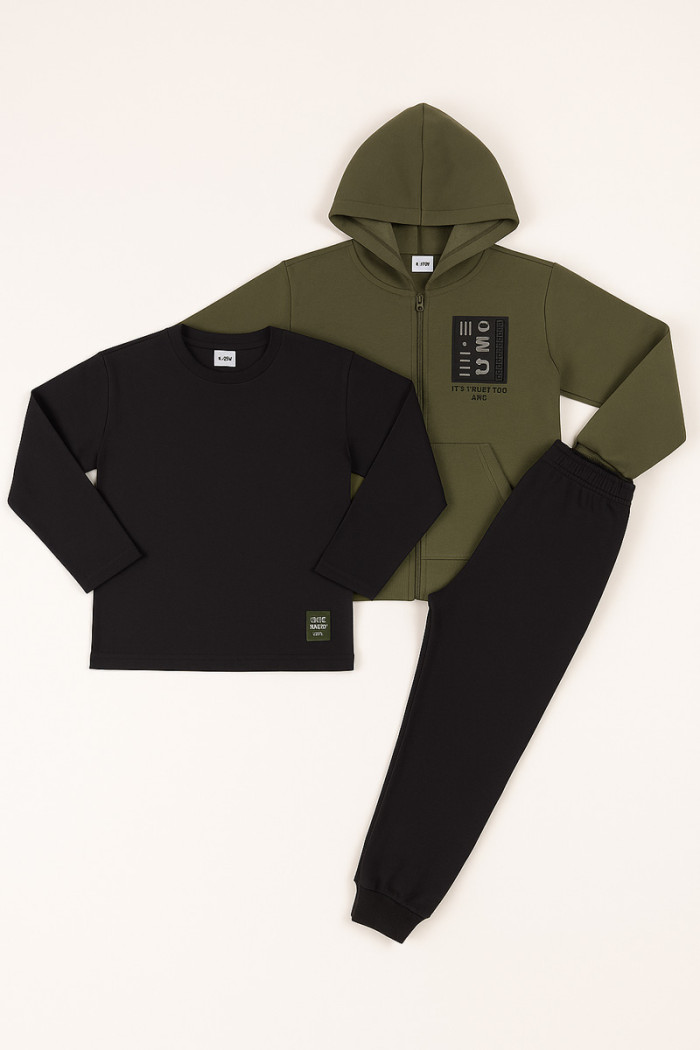TRAX khaki three-piece winter tracksuit for boys aged 6–16