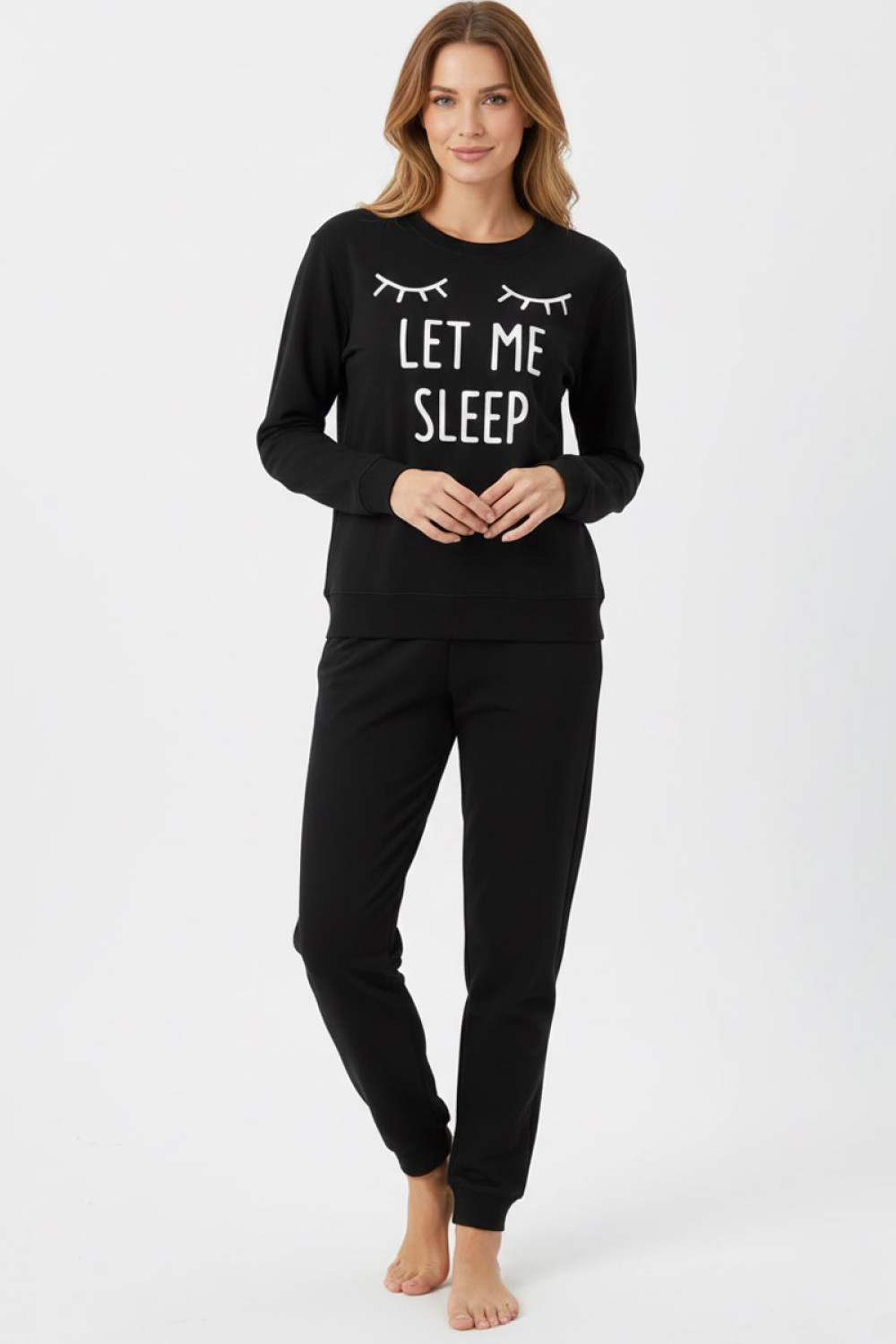 TRAX women's cotton pyjama set with black top and dark grey trousers