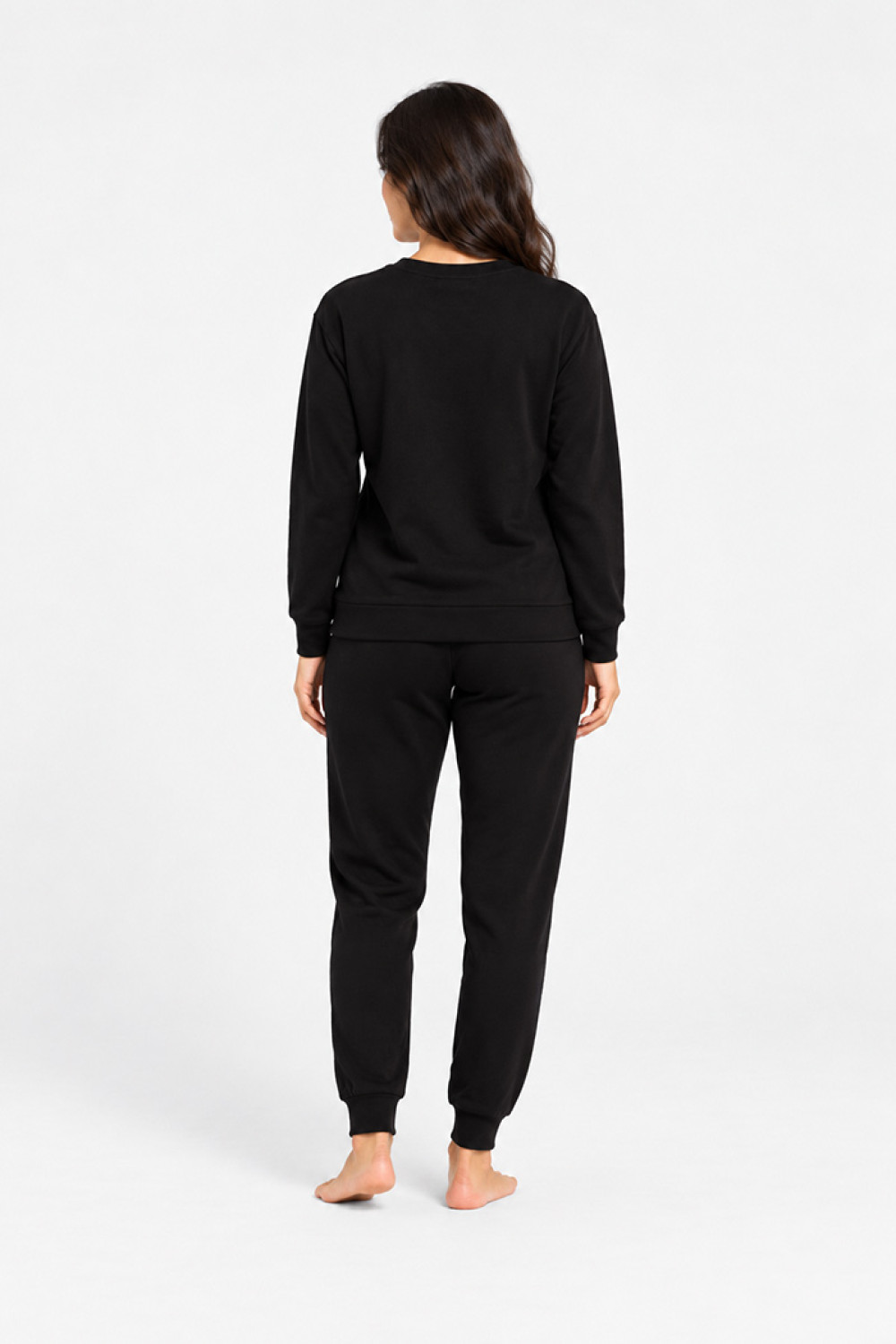 TRAX women's cotton pyjama set with black top and dark grey trousers