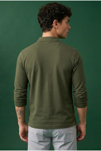 BODY MOVE long-sleeve piqué polo shirt in khaki